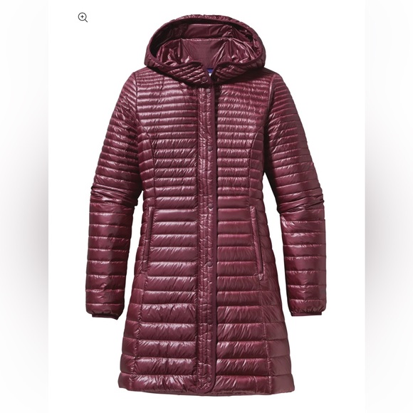Patagonia Jackets & Blazers - Patagonia Fiona long quilted down hooded jacket burgundy/dark current size small